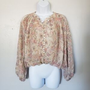 Dress Forum NWT Medium Long Sleeve Blouse Button Front Beige Floral Paisley Boho